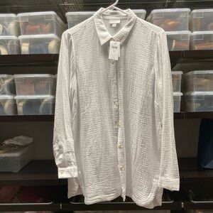 JJill White Gauze Button Down Shirt